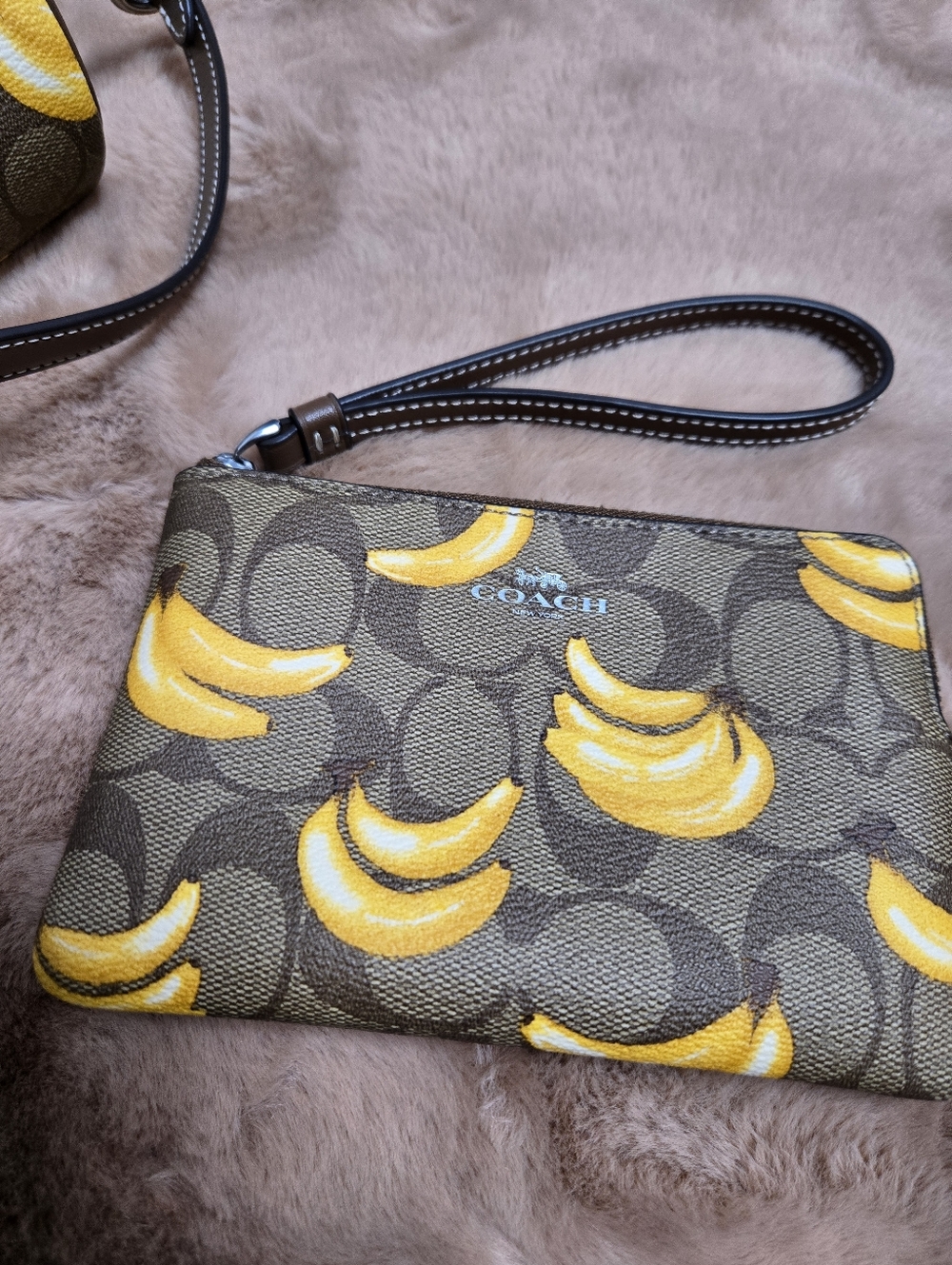 Coach Signature Canvas Wristlet Pouch with Banana Print